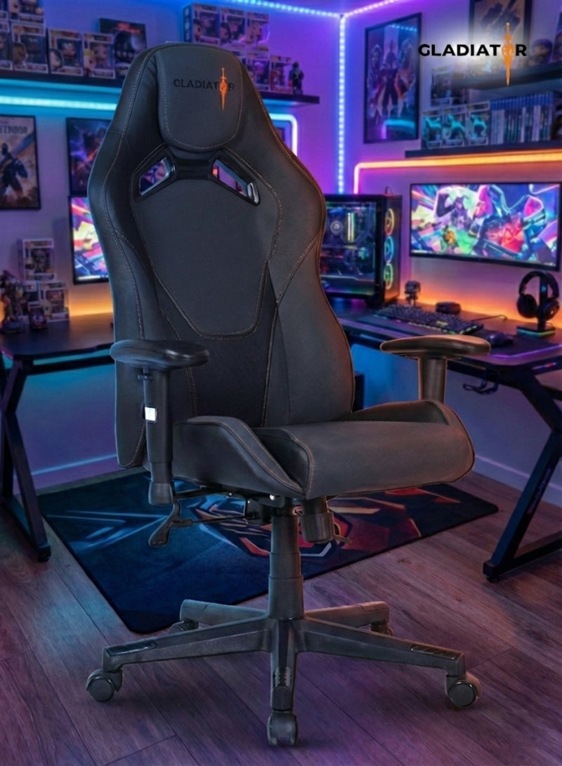 جلاديتور كرسي قيمنق كرسي الألعاب غلاديتور إيليت المريح مع دعم قابل للتعديل للرقبة وأسفل الظهر، ووظيفة الاستلقاء، وتصميم عالي الظهر لمحترفي الألعاب كرسي قيمنق 127 x 73cm - Image 1